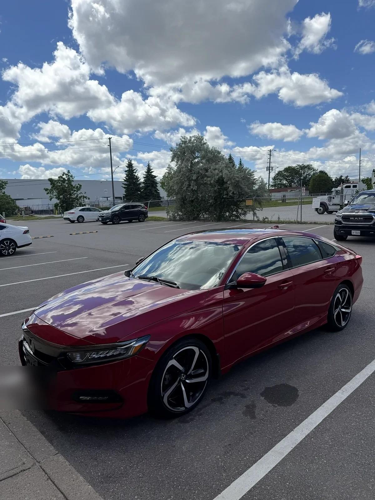 Red Honda Accord detailed and gloss-enhanced at Cosmo Car Customs Mississauga