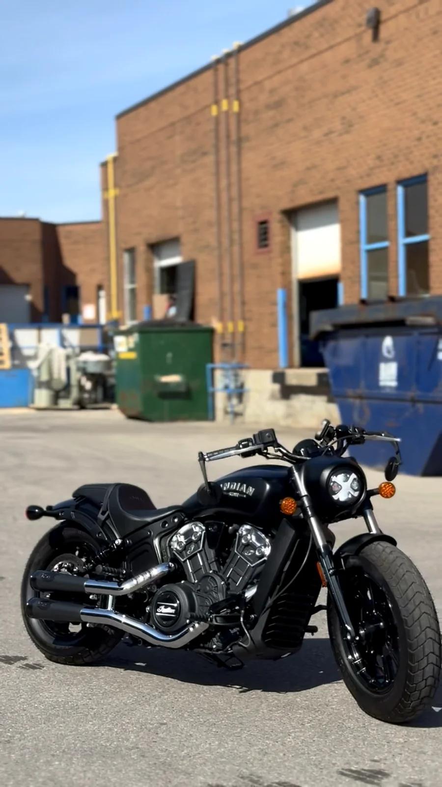 Blacked-out Indian Scout Bobber motorcycle detailed at Cosmo Car Customs