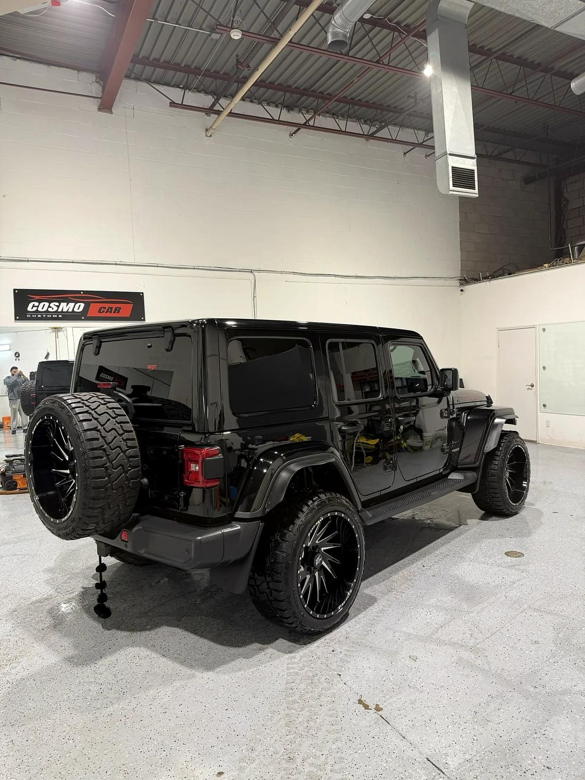 Black Jeep Wrangler Unlimited after a full detail at the Mississauga studio