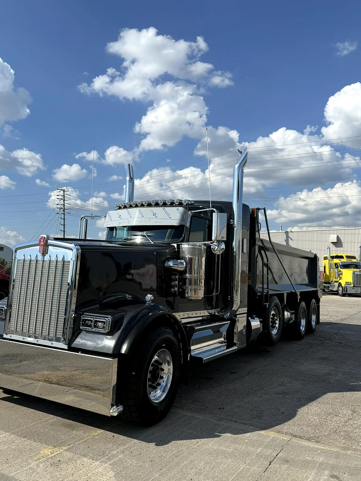 Black and chrome Kenworth dump truck detailed at Cosmo Car Customs Mississauga
