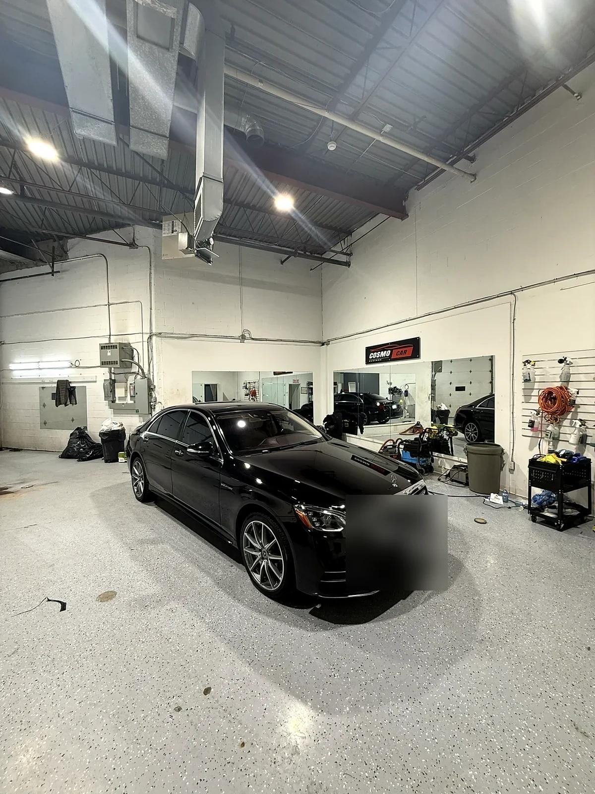 Black Mercedes-Benz S-Class after paint correction at Cosmo Car Customs