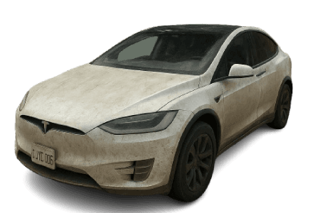 Dusty white Tesla Model X before detailing at Cosmo Car Customs