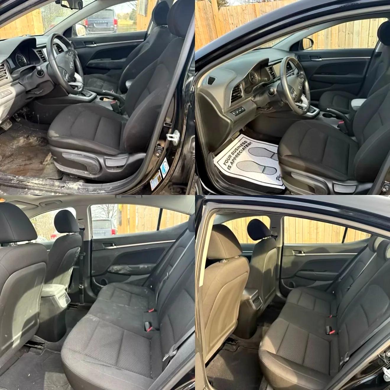 Hyundai Elantra front and rear seats before and after shampooing, side by side
